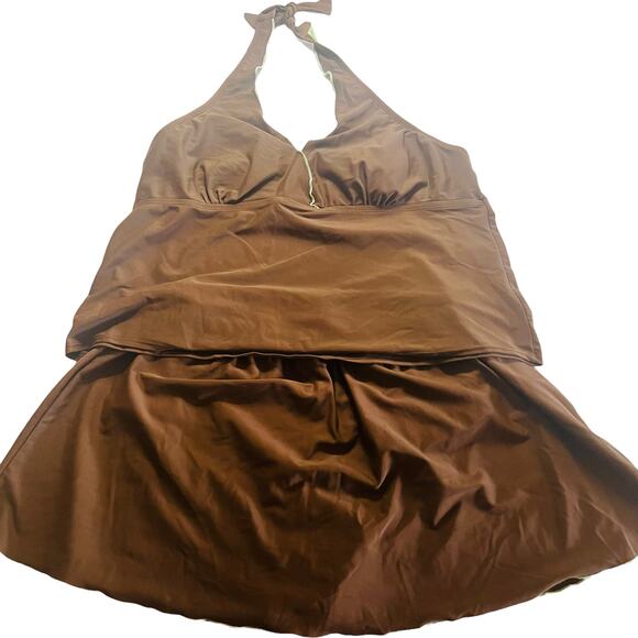 Inches Off Brown Two Piece Skirt Top Swim Size 18 W - Picture 1 of 7